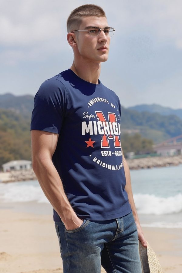 Camiseta Cotton - Masculina Estampada Azul Marinho